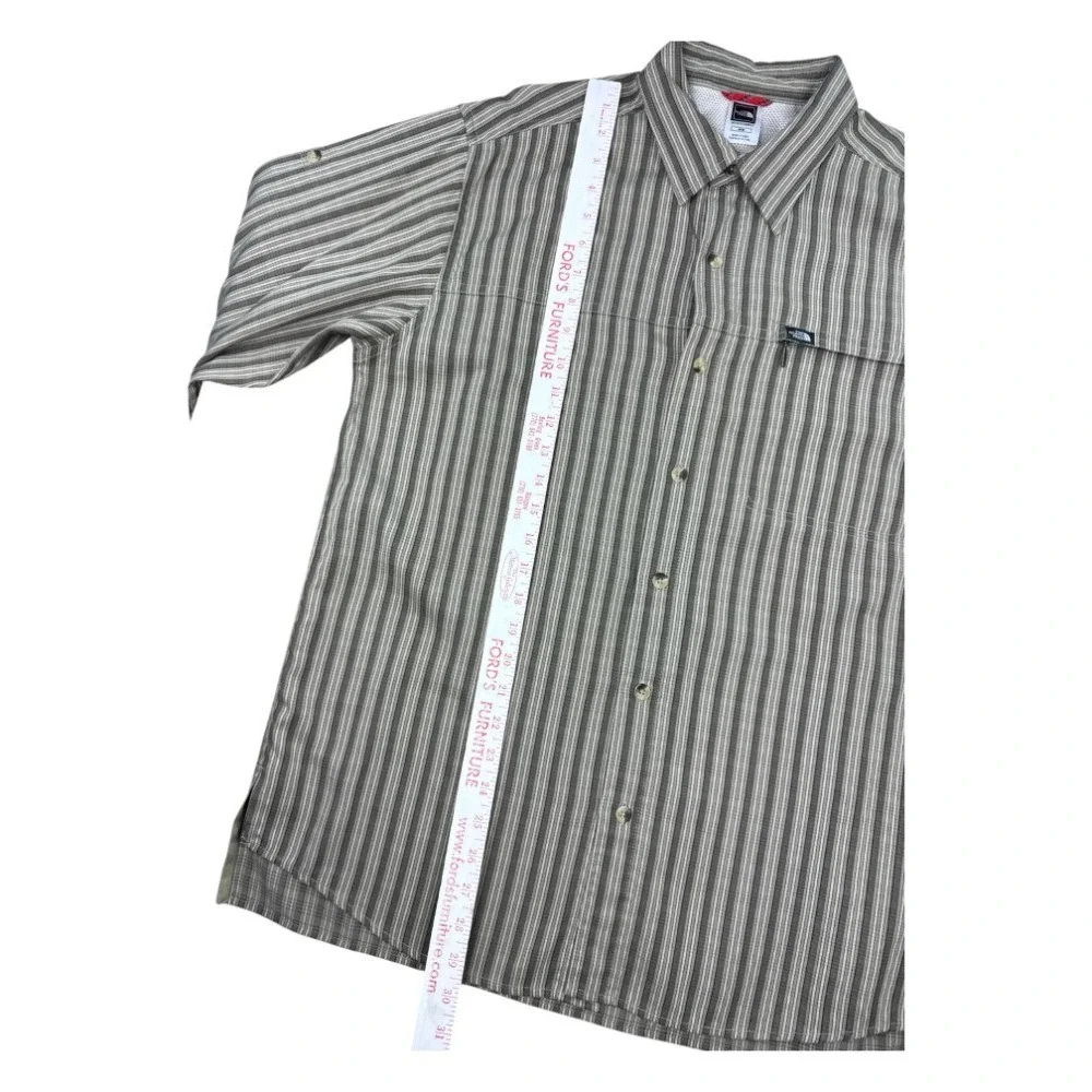 The North Face Men's Large Striped Roll-Tab Long Sleeve Shirt Zipper Pocket Hike